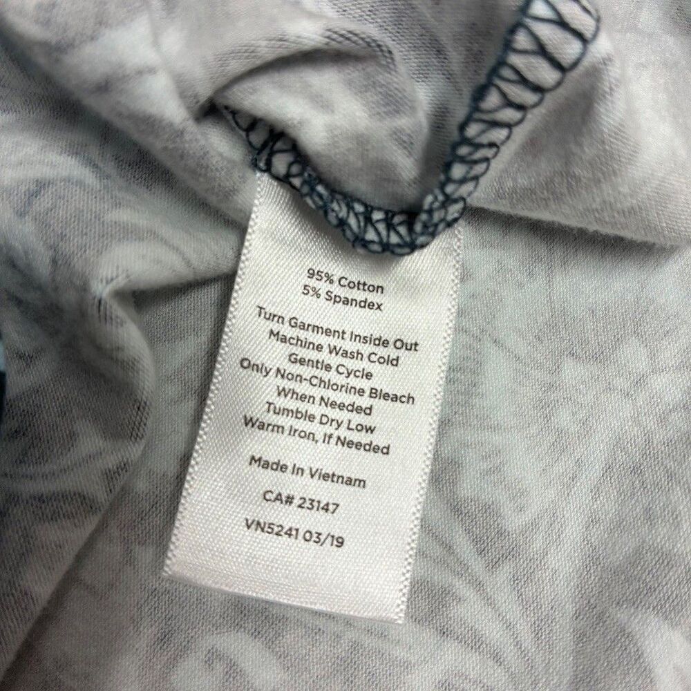 Talbots Petite MP Floral Long Sleeve Tee Navy Blue Aqua Cotton Stretch - Picture 3 of 8